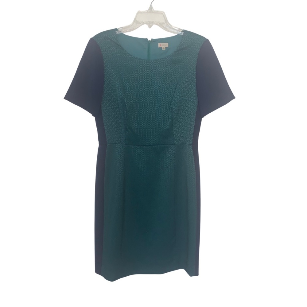 Cremieux Teal Jacquard & Navy Sheath Dress
